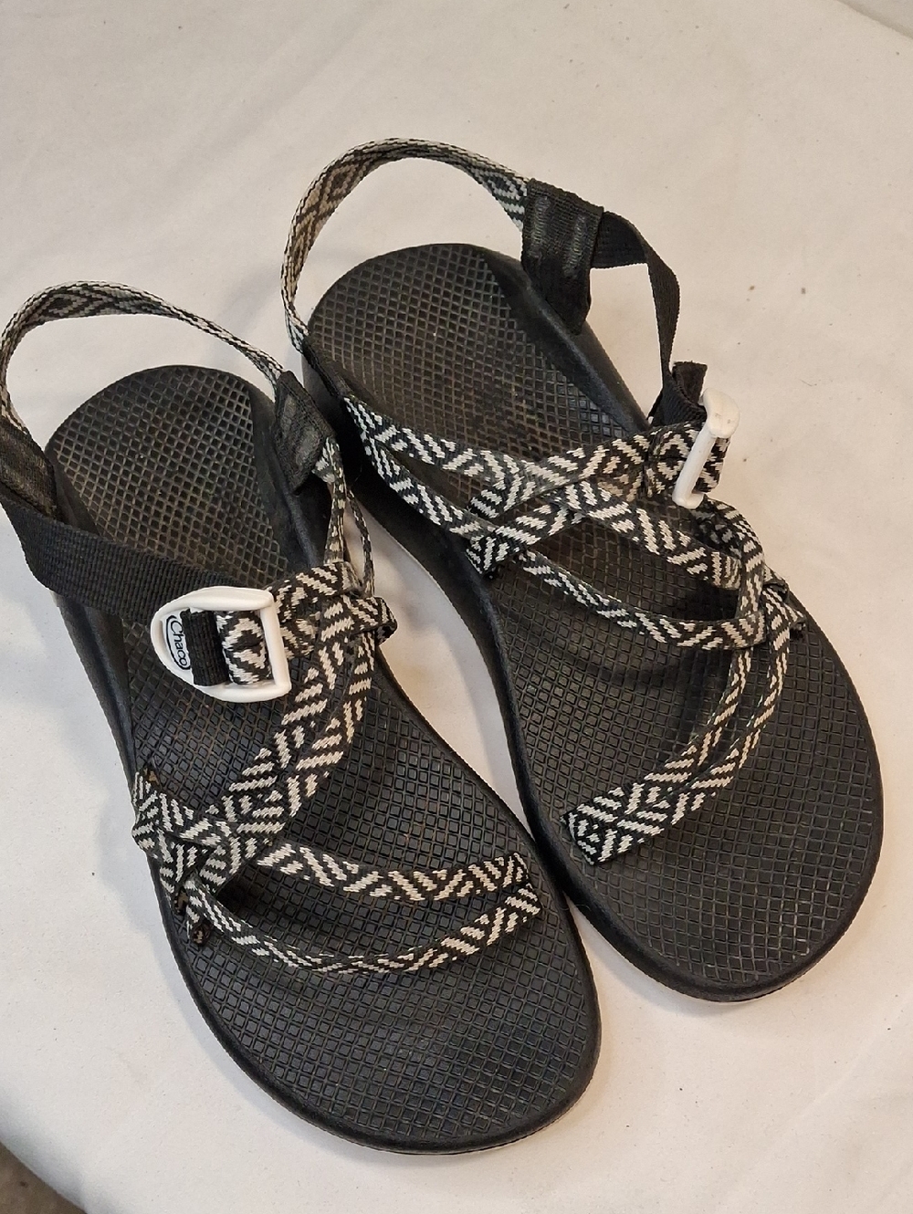 Chaco Women's Criss Cross Strappy Black and White Patterned Sport Sandals